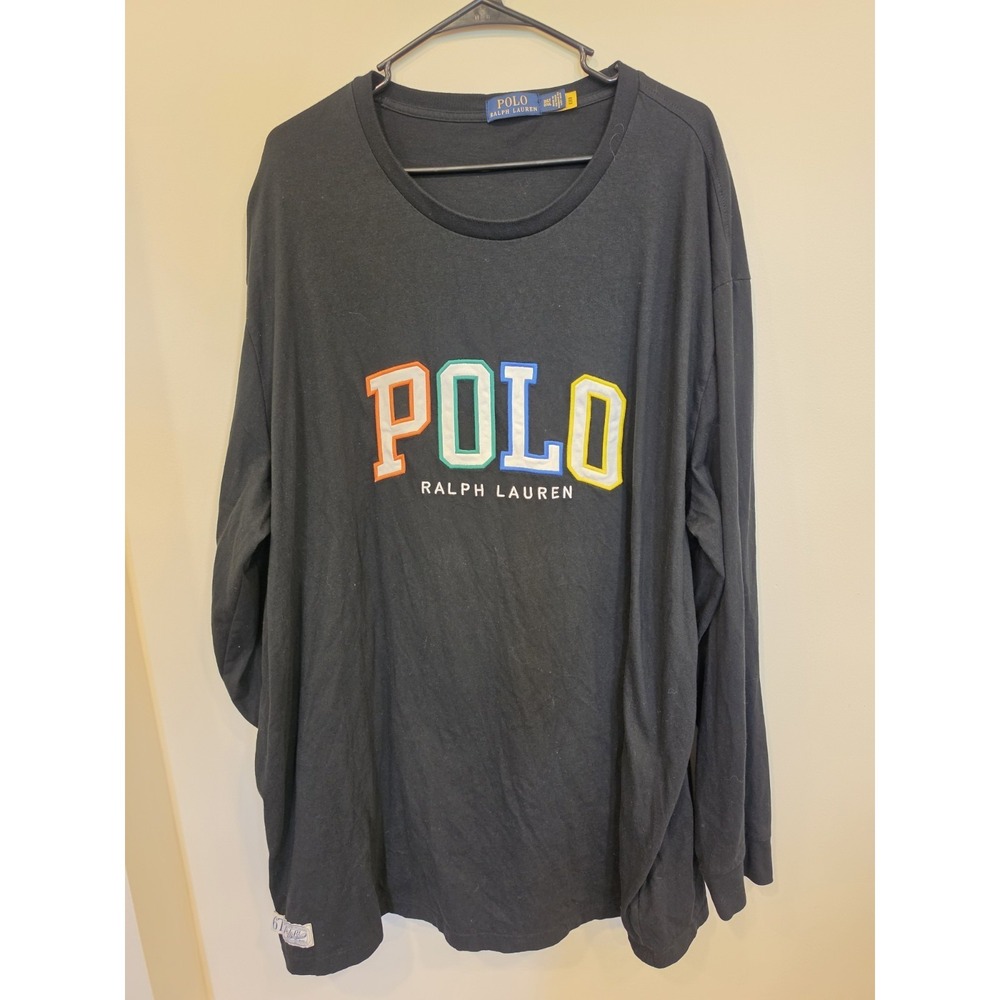 Polo‎ Ralph Lauren Long Sleeve Huge Logo T-Shirt Black 3XLT Embroidered Classic